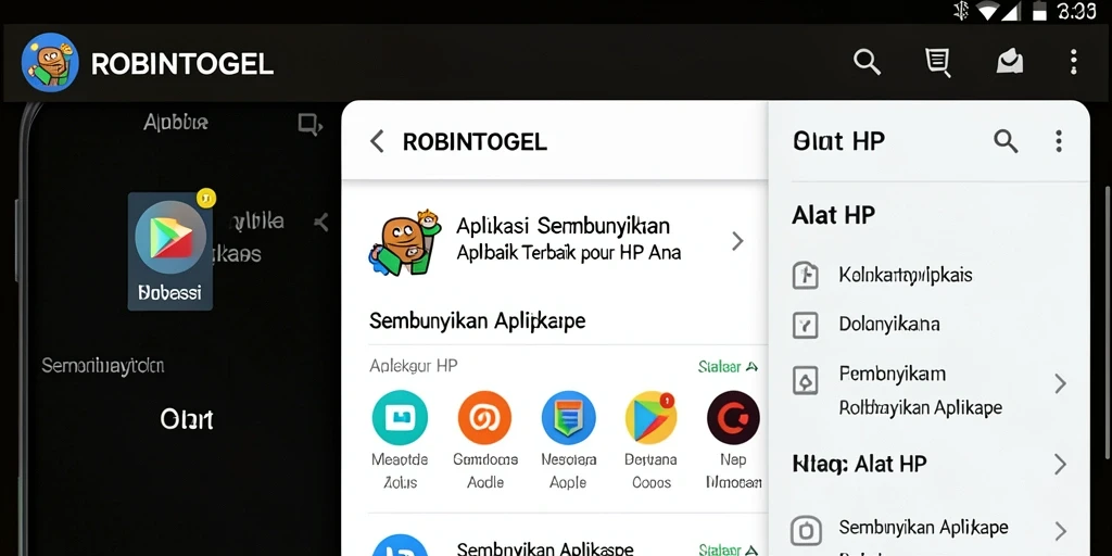 Antarmuka utama ROBINTOGEL dengan fitur sembunyikan aplikasi yang mudah digunakan.